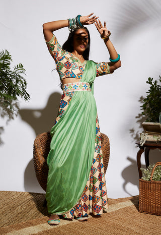 Sva By Sonam And Paras Modi-Kairi Print Sharara With Blouse-INDIASPOPUP.COM