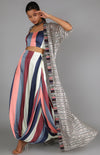 Sva By Sonam And Paras Modi-Multicolor Striped Bustier With Draped Skirt And Cape-INDIASPOPUP.COM