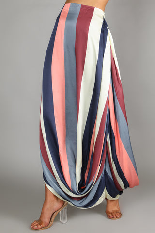 Sva By Sonam And Paras Modi-Multicolor Striped Bustier With Draped Skirt And Cape-INDIASPOPUP.COM