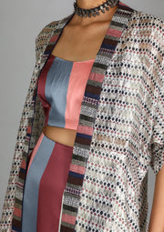 Sva By Sonam And Paras Modi-Multicolor Striped Bustier With Draped Skirt And Cape-INDIASPOPUP.COM