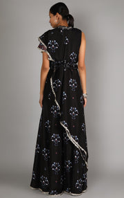 Sva By Sonam And Paras Modi-Black Printed Draped Top With Pants-INDIASPOPUP.COM