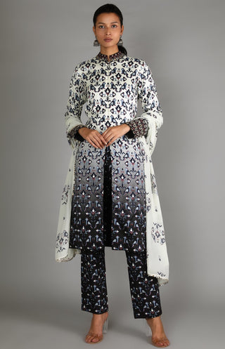 Sva By Sonam And Paras Modi-White Black Ombre Jacket With Pant And Dupatta-INDIASPOPUP.COM