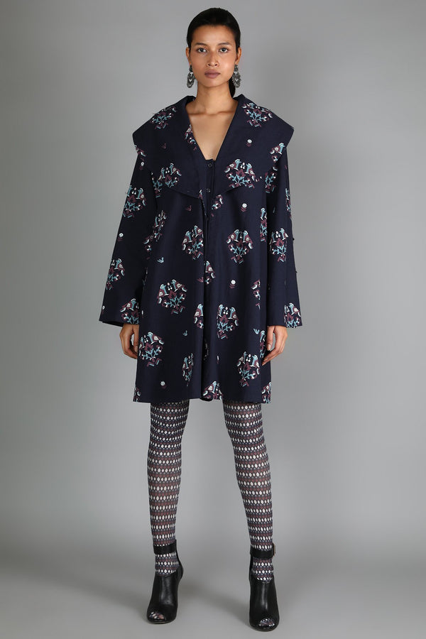 Sva By Sonam And Paras Modi-Blue Oversized Jacket Paired With Printed Stockings-INDIASPOPUP.COM