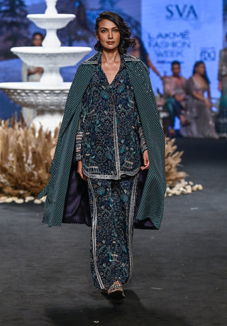 Sva By Sonam And Paras Modi-Blue Shirt With Pant And Trench Coat-INDIASPOPUP.COM