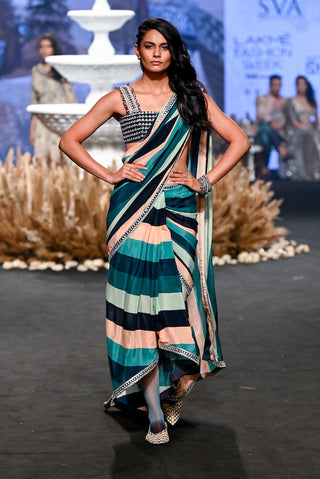 Sva By Sonam And Paras Modi-Multicolor Pre-Stitched Sari With Blouse-INDIASPOPUP.COM