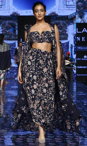 Sva By Sonam And Paras Modi-Blue Draped Skirt With Bustier And Jacket-INDIASPOPUP.COM