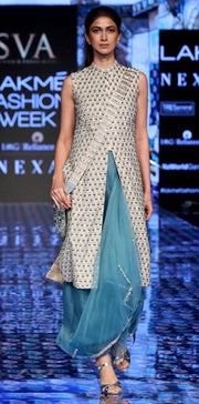 Sva By Sonam And Paras Modi-Teal Blue Skirt With Embroidered Jacket-INDIASPOPUP.COM