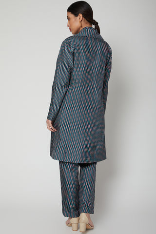 Sva By Sonam And Paras Modi-Blue Print Trench Coat With Waist Coat And Pant-INDIASPOPUP.COM