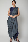 Sva By Sonam And Paras Modi-Blue Silk Jumpsuit With Drape-INDIASPOPUP.COM