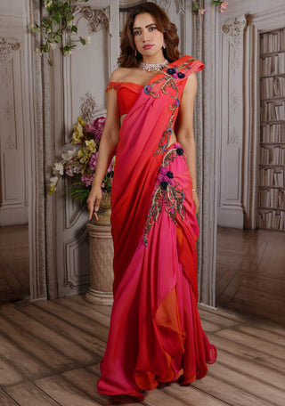 Archana Kochhar-Pink Pre-Stitched Saree With Blouse-INDIASPOPUP.COM