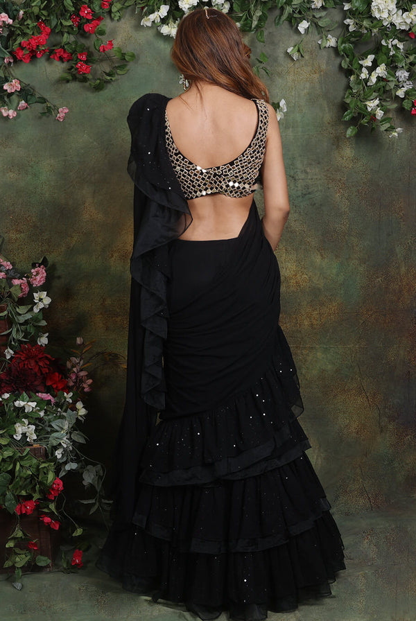 Buy Black Frill Saree for Women Online from India's Luxury Designers 2024