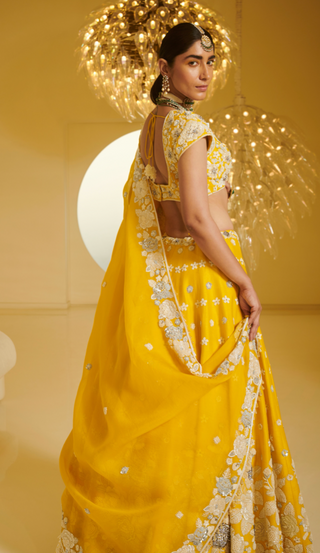 Varun Bahl-Yellow Embellished Kali Lehenga Set-INDIASPOPUP.COM