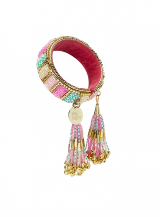 Papa Don'T Preach By Shubhika-Yellow Embroidered Tassel Bangles-INDIASPOPUP.COM