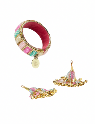 Papa Don'T Preach By Shubhika-Yellow Embroidered Tassel Bangles-INDIASPOPUP.COM