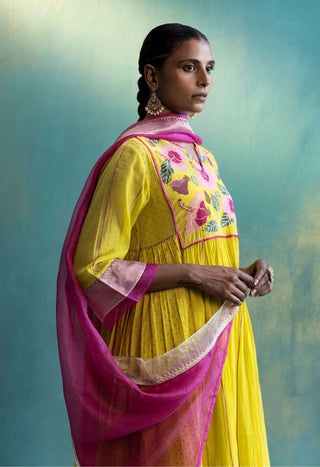 Shivani Bhargava-Yellow Chanderi  Kurta Set-INDIASPOPUP.COM