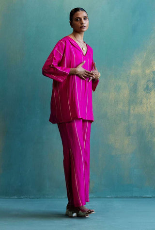 Shivani Bhargava-Pink Silk Top With Pant And Belt-INDIASPOPUP.COM