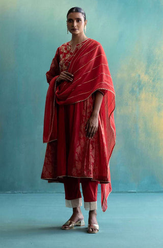 Shivani Bhargava-Red Chanderi Kurta Set-INDIASPOPUP.COM