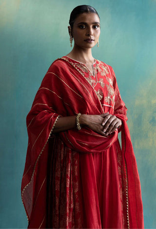 Shivani Bhargava-Red Chanderi Kurta Set-INDIASPOPUP.COM