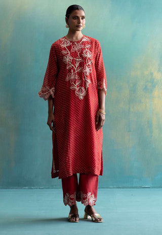 Shivani Bhargava-Red Chanderi Kurta Set-INDIASPOPUP.COM