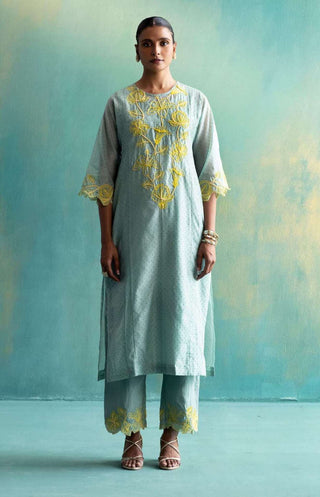 Shivani Bhargava-Sage Green Chanderi Kurta Set-INDIASPOPUP.COM