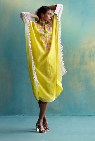 Shivani Bhargava-Yellow And Off-White Kaftan With Pant-INDIASPOPUP.COM