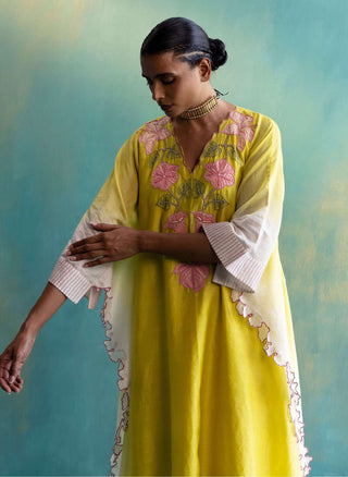 Shivani Bhargava-Yellow And Off-White Kaftan With Pant-INDIASPOPUP.COM