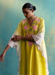 Shivani Bhargava-Yellow And Off-White Kaftan With Pant-INDIASPOPUP.COM