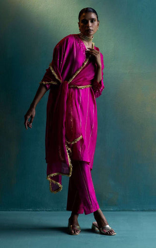 Shivani Bhargava-Pink Silk Tara Cape Set-INDIASPOPUP.COM