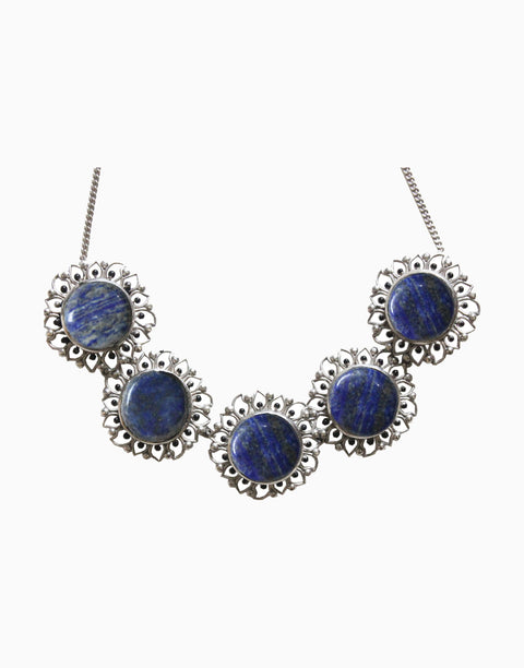Hyperbole - Silver Bloom Choker With Blue Lapis Lazuli - INDIASPOPUP.COM