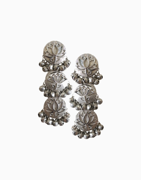 Hyperbole - Silver Plated Lotus Danglers - INDIASPOPUP.COM