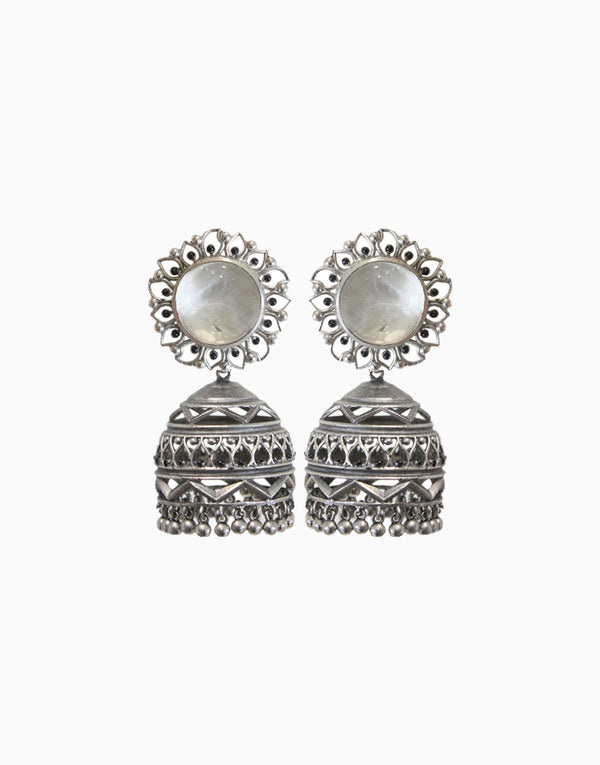 Hyperbole - Nakshi Earrings With White Quartz - INDIASPOPUP.COM