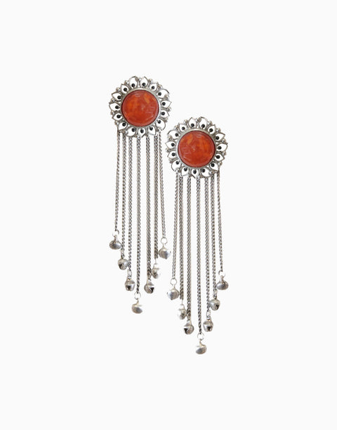 Hyperbole - Silver Bloom Tassels With Orange Carnelian - INDIASPOPUP.COM