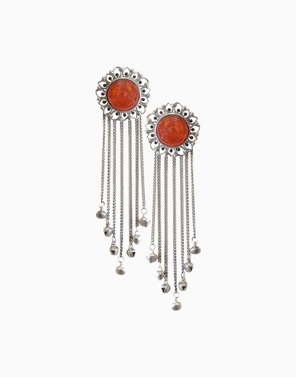 Hyperbole - Silver Bloom Tassels With Orange Carnelian - INDIASPOPUP.COM