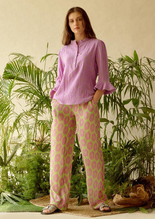Be-Blu-Tianna Purple Cotton Embroidered Top-INDIASPOPUP.COM