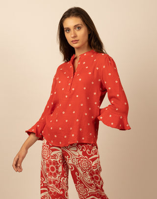 Be-Blu-Tianna Red Embroidered Top-INDIASPOPUP.COM