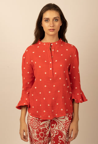 Be-Blu-Tianna Red Embroidered Top-INDIASPOPUP.COM