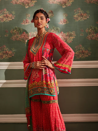 Kalista-Sahiba Hot Pink Gharara Set-INDIASPOPUP.COM