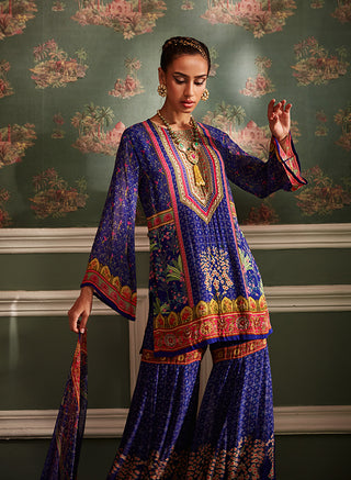 Kalista-Sahiba Midnight Blue Gharara Set-INDIASPOPUP.COM