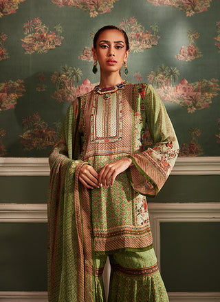 Kalista-Asmaa Olive Green Gharara Set-INDIASPOPUP.COM