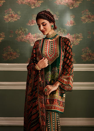 Kalista-Siah Bottle Green Gharara Set-INDIASPOPUP.COM