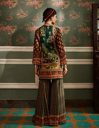 Kalista-Siah Bottle Green Gharara Set-INDIASPOPUP.COM