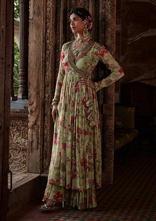 Kalista-Mysa Pista Green Angrakha With Sharara-INDIASPOPUP.COM