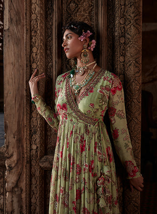 Kalista-Mysa Pista Green Angrakha With Sharara-INDIASPOPUP.COM