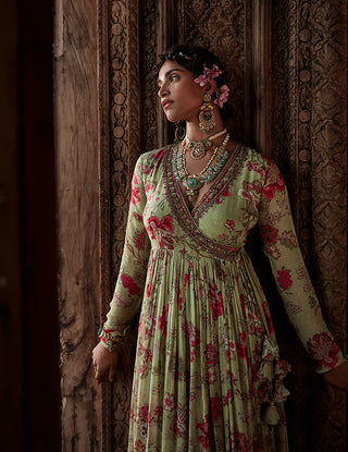 Kalista-Mysa Pista Green Angrakha With Sharara-INDIASPOPUP.COM