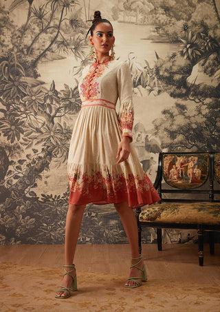Kalista-Ivory Peach Printed Dress-INDIASPOPUP.COM
