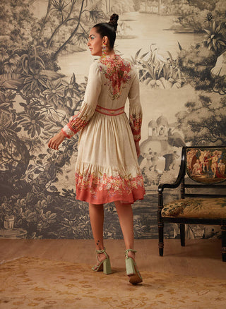 Kalista-Ivory Peach Printed Dress-INDIASPOPUP.COM