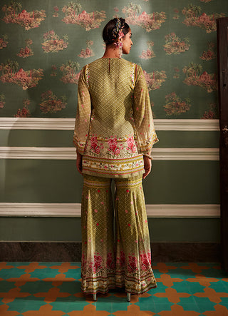 Kalista-Ivah Olive Green Gharara Set-INDIASPOPUP.COM