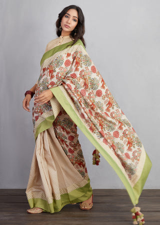 Torani-Natural Beige Airawata Ecru Chandni Saree-INDIASPOPUP.COM