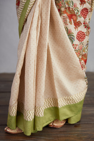 Torani-Natural Beige Airawata Ecru Chandni Saree-INDIASPOPUP.COM