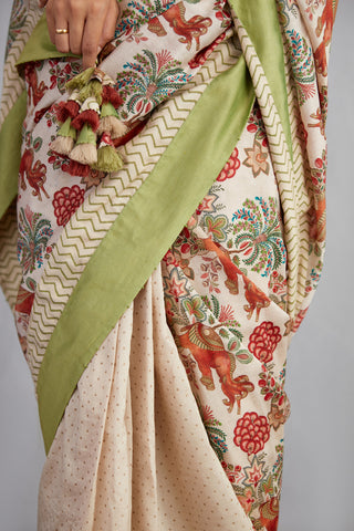 Torani-Natural Beige Airawata Ecru Chandni Saree-INDIASPOPUP.COM